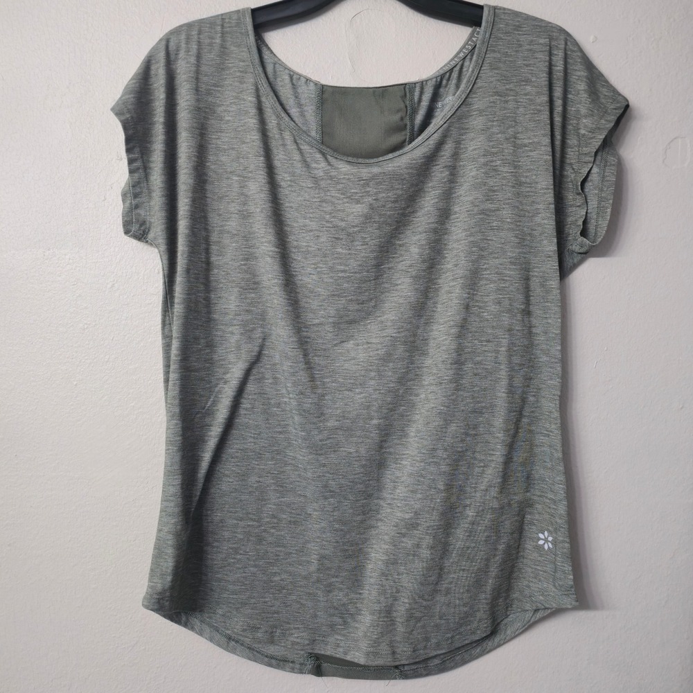 Nine West Active Mesh Back Short Sleeve Top Heathered Green Size M
